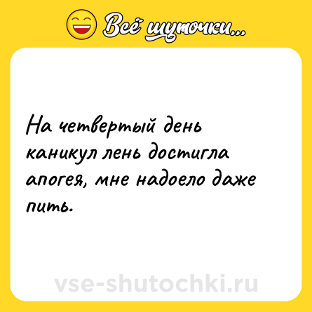 Шутка: На четвертый день каникул лень достигла апогея, мне надоело даже пить.
