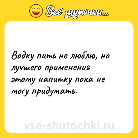 Шутка: Водку пить не люблю, но лучшего применения этому напитку пока не могу придумать.