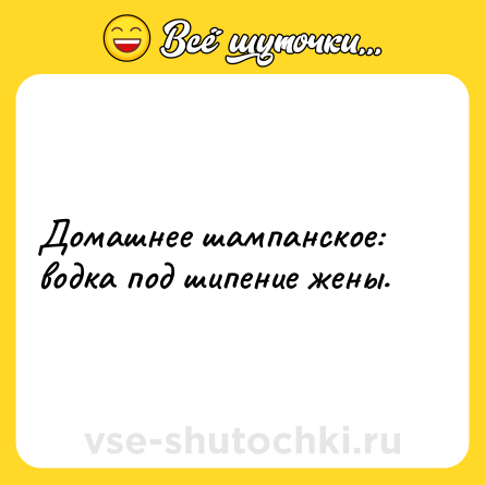 Шутка: Домашнее шампанское: водка под шипение жены.