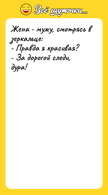 Жена - мужу, смотрясь в зеркальце: - Правда я красивая?