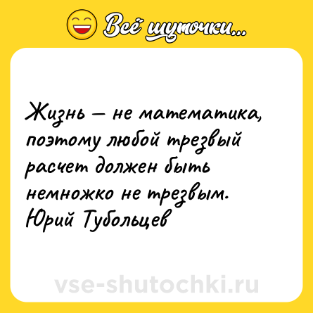 Шутка: Жизнь — не математика, поэтому любой трезвый расчет должен быть немножко не трезвым. <br>Юрий Тубольцев