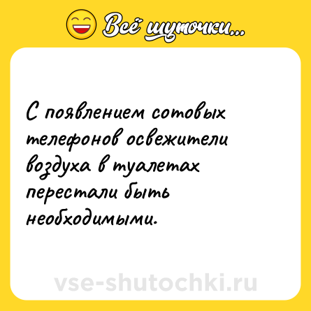 Шутка: С появлением сотовых телефонов освежители воздуха в туалетах перестали быть необходимыми.