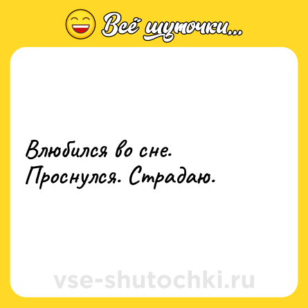 Шутка: Влюбился во сне. Проснулся. Страдаю.