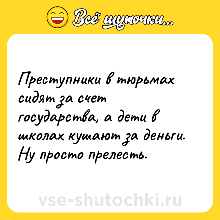 Шутка: Преступники в тюрьмах сидят за счет государства, а дети в школах кушают за деньги. Ну просто прелесть.