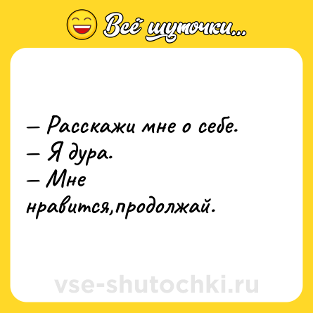 Шутка: Расскажи мне о себе. Я дура. Мне нравится,продолжай.