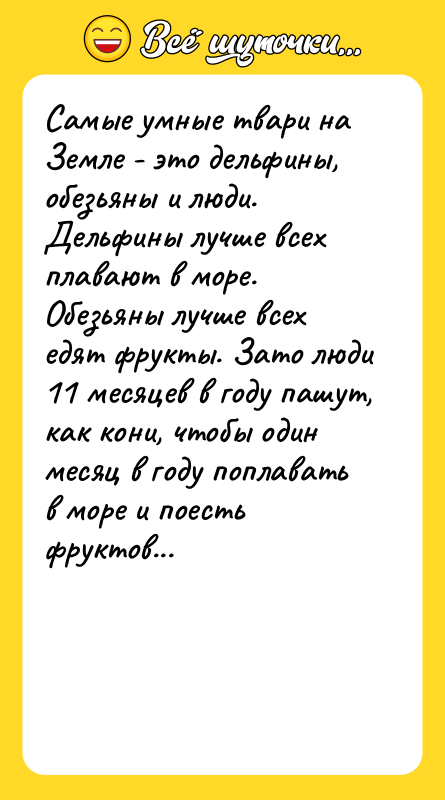 Самые умные твари на Земле - это дельфины, обезьяны и
