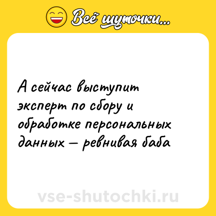 Шутка: А сейчас выступит эксперт по сбору и обработке персональных данных — ревнивая баба