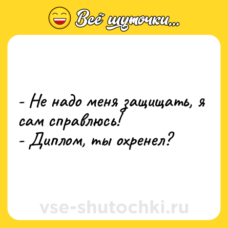 Шутка: - Не надо меня защищать, я сам справлюсь!<br>- Диплом, ты охренел?