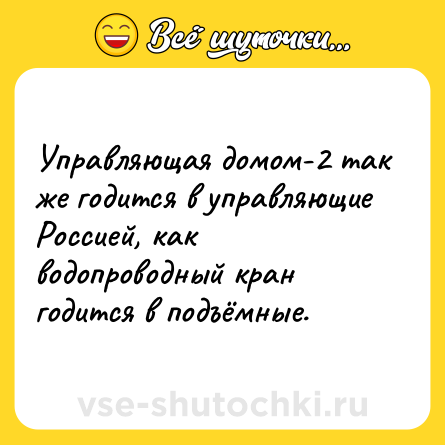 Шутка: Управляющая домом-2 так же годится в управляющие Россией, как водопроводный кран годится в подъёмные.