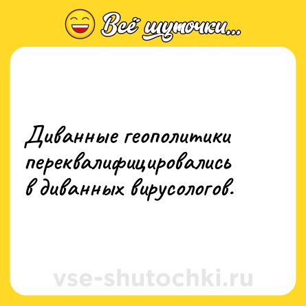 Шутка: Диванные геополитики переквалифицировались в диванных вирусологов.