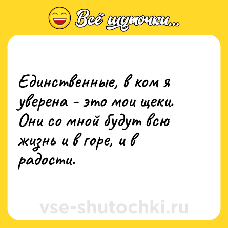 Шутка: Единственные, в ком я уверена - это мои щеки. <br>Они со мной будут всю жизнь и в горе, и в радости.
