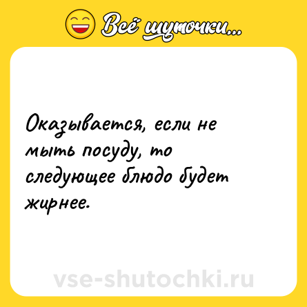 Шутка: Оказывается, если не мыть посуду, то следующее блюдо будет жирнее.