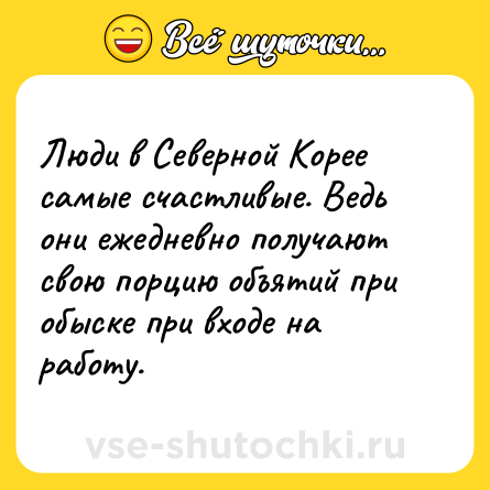 Шутка: Люди в Северной Корее самые счастливые. Ведь они ежедневно получают свою порцию объятий при обыске при входе на работу.