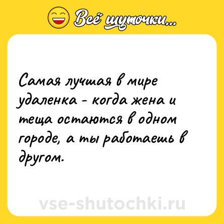 Шутка: Самая лучшая в мире удаленка - когда жена и теща остаются в одном городе, а ты работаешь в другом.