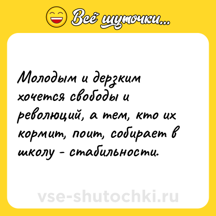 Шутка: Молодым и дерзким хочется свободы и революций, а тем, кто их кормит, поит, собирает в школу - стабильности.