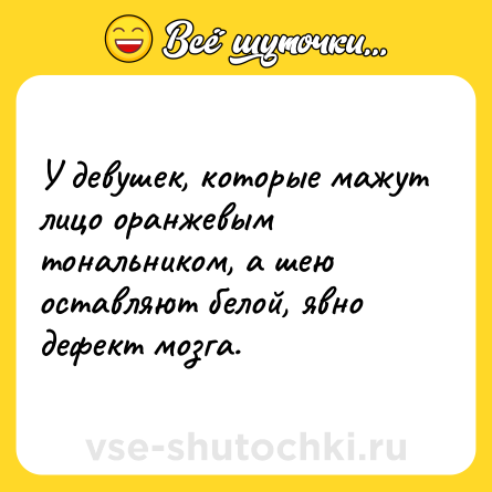 Шутка: У девушек, которые мажут лицо оранжевым тональником, а шею оставляют белой, явно дефект мозга.