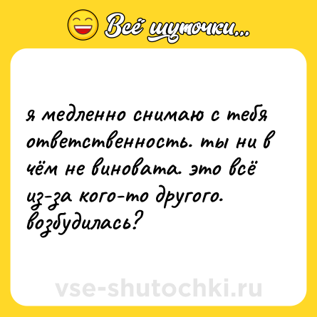 Шутка: я медленно снимаю с тебя ответственность. ты ни в чём не виновата. это всё из-за кого-то другого. возбудилась?