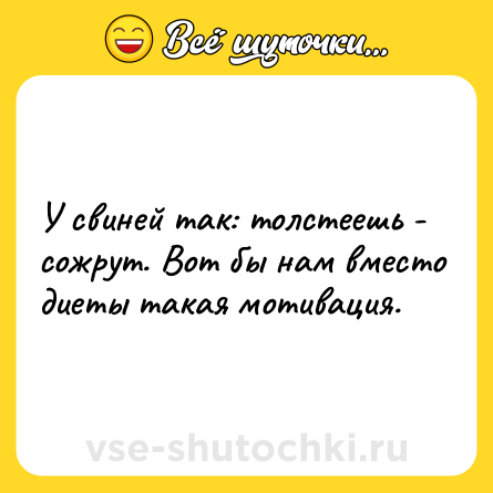 Шутка: У свиней так: толстеешь - сожрут. Вот бы нам вместо диеты такая мотивация.