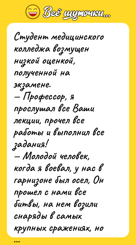 Студент медицинского колледжа возмущен низкой оценкой, полученной на экзамене.