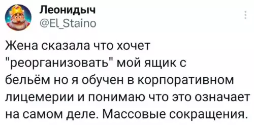 Реорганизация наступила внезапно! 😂 - Жена сказала что хочет реорганизовать мой ящик с бельём но