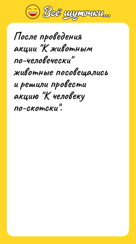 После проведения акции "К животным по-человечески" животные посовещались и решили