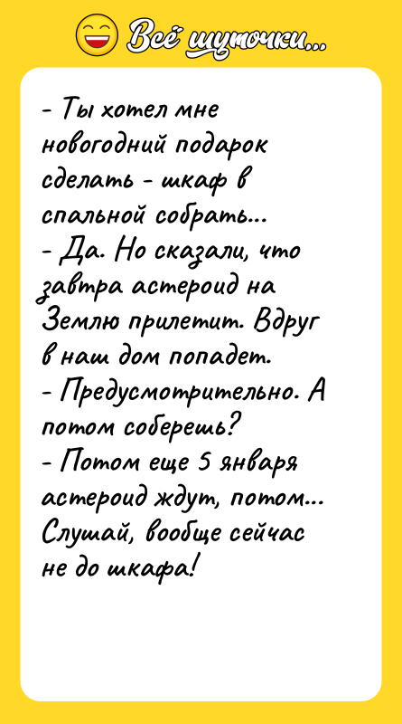 - Ты хотел мне новогодний подарок сделать - шкаф в