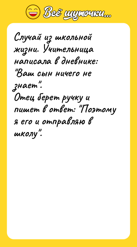 Случай из школьной жизни. Учительница написала в дневнике: "Ваш сын