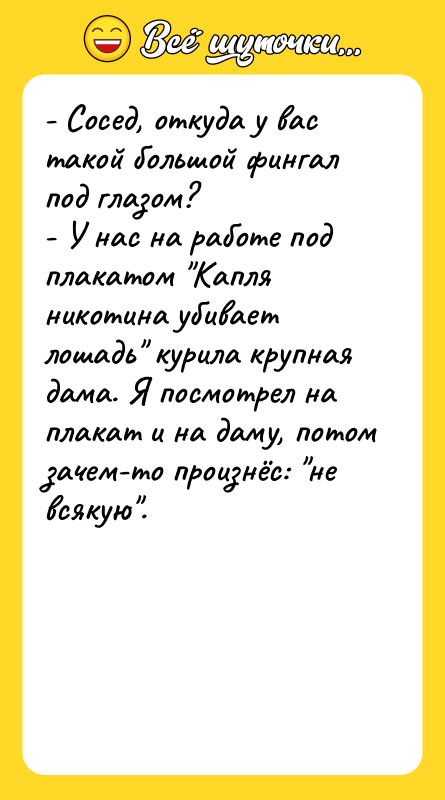- Сосед, откуда у вас такой большой фингал под глазом?