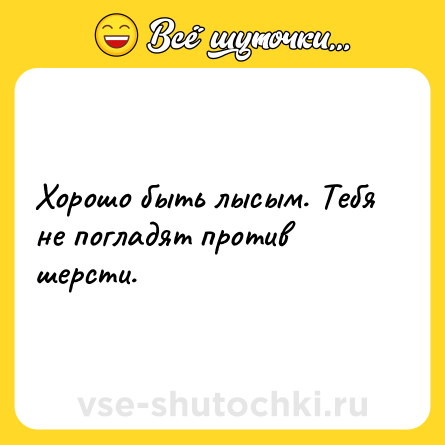 Шутка: Хорошо быть лысым. Тебя не погладят против шерсти.