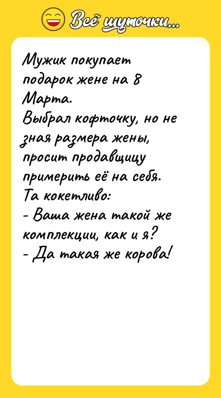 Мужик покупает подарок жене на 8 Марта.   Выбрал