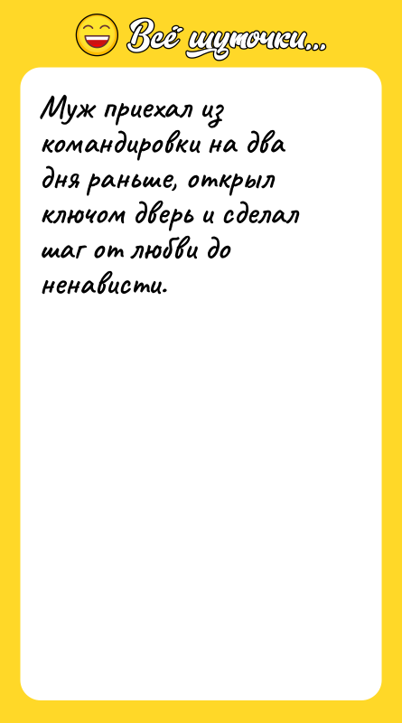 Муж приехал из командировки на два дня раньше, открыл ключом
