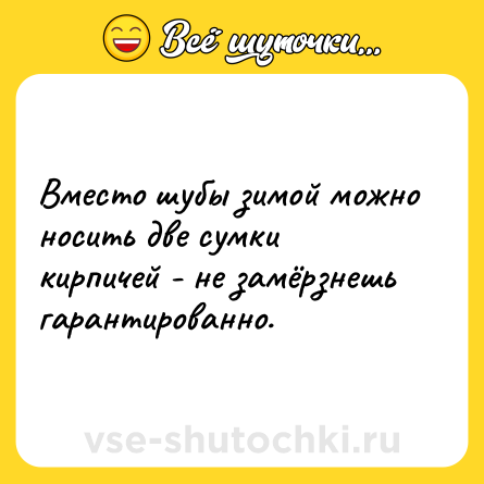 Шутка: Вместо шубы зимой можно носить две сумки кирпичей - не замёрзнешь гарантированно.
