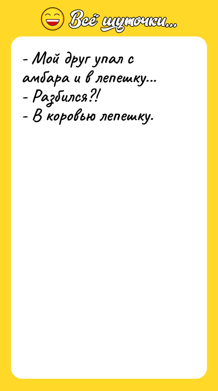 - Мой друг упал с амбара и в лепешку... -