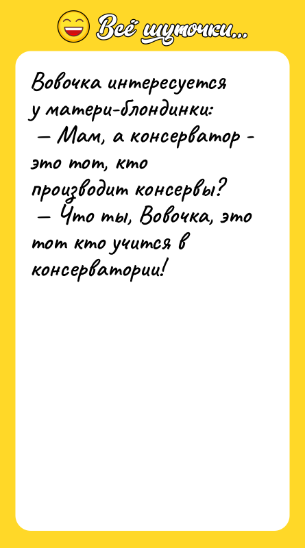 Вовочка интересуется у матери-блондинки: Мам, а консерватор - это
