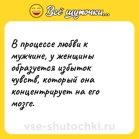 Шутка: В процессе любви к мужчине, у женщины образуется избыток чувств, который она концентрирует на его мозге.