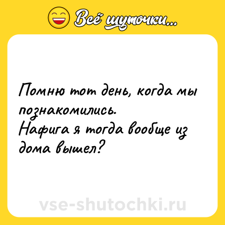 Шутка: Помню тот день, когда мы познакомились. <br>Нафига я тогда вообще из дома вышел?