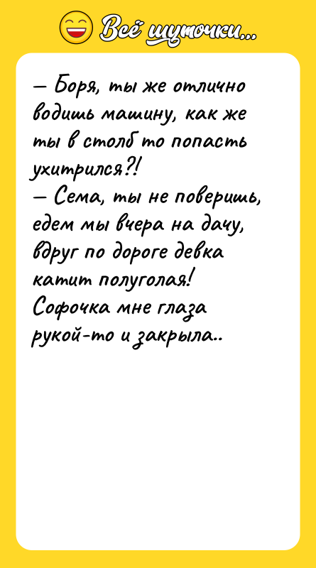 Боря, ты же отлично водишь машину, как же ты