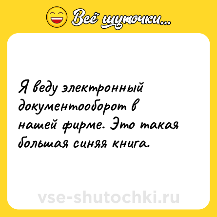Шутка: Я веду электронный документооборот в нашей фирме. Это такая большая синяя книга.