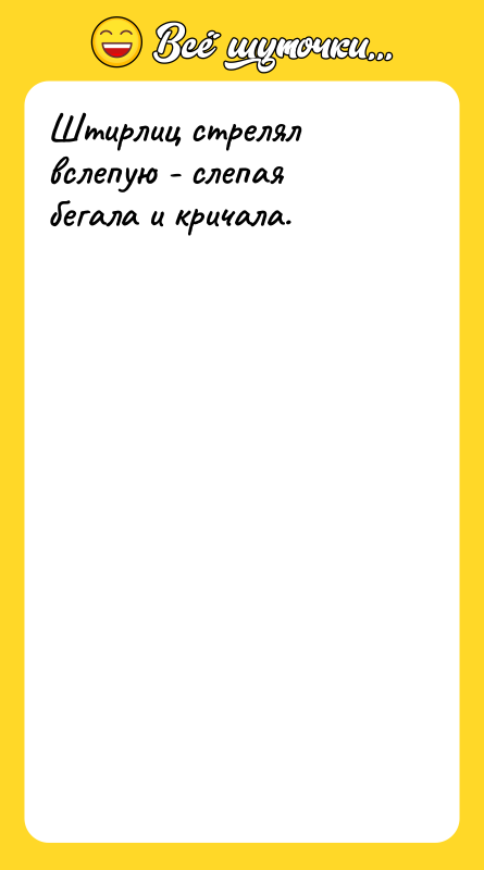 Штирлиц стрелял вслепую - слепая бегала и кричала.