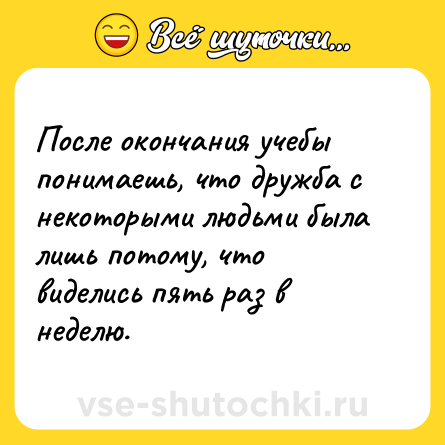 Шутка: После окончания учебы понимаешь, что дружба с некоторыми людьми была лишь потому, что виделись пять раз в неделю.