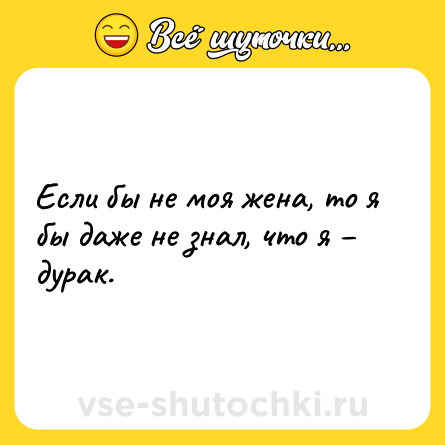 Шутка: Если бы не моя жена, то я бы даже не знал, что я – дурак.