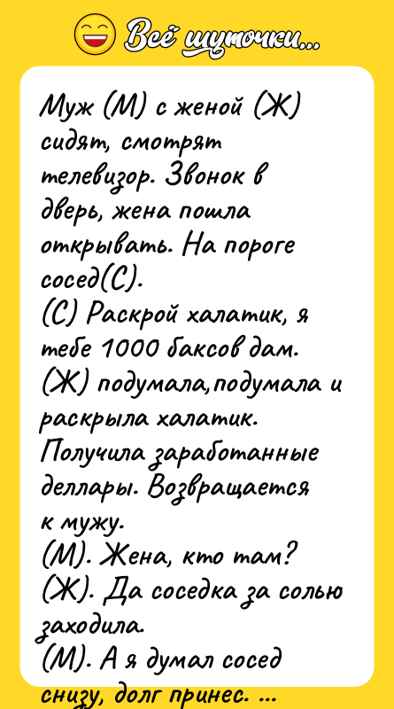 Муж (М) с женой (Ж) сидят, смотрят телевизор. Звонок в