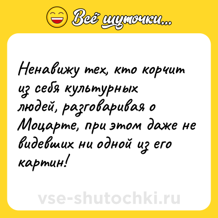 Шутка: Ненавижу тех, кто корчит из себя культурных людей, разговаривая о Моцарте, при этом даже не видевших ни одной из его картин!