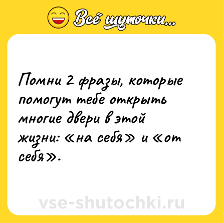 Шутка: Помни 2 фразы, которые помогут тебе открыть многие двери в этой жизни: «на себя» и «от себя».