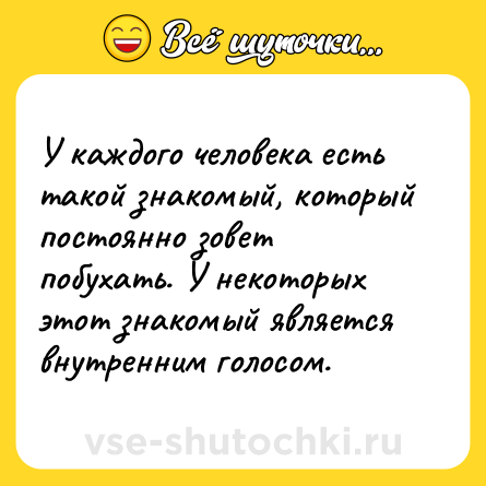 Шутка: У каждого человека есть такой знакомый, который постоянно зовет побухать. У некоторых этот знакомый является внутренним голосом.