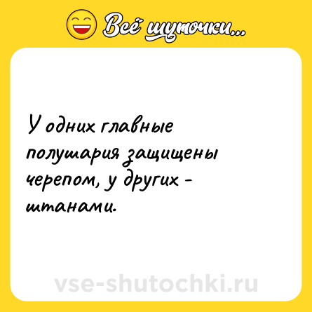 Шутка: У одних главные полушария защищены черепом, у других - штанами.