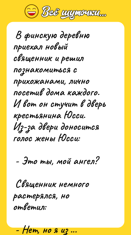 В финскую деревню приехал новый священник и решил познакомиться