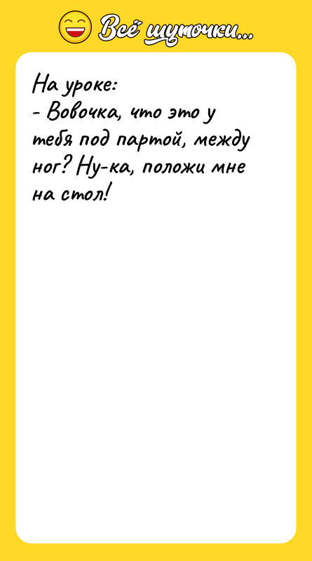 На уроке:  - Вовочка, что это у тебя под