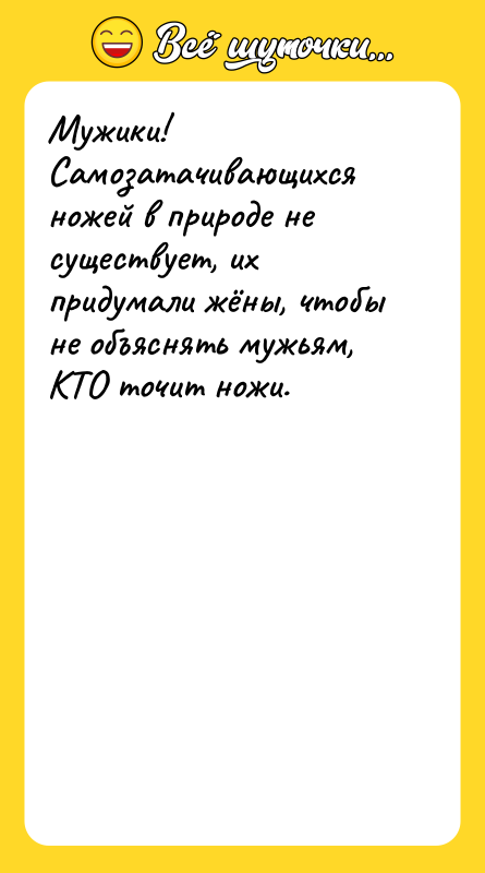 Мужики! Самозатачивающихся ножей в природе не существует, их придумали жёны,