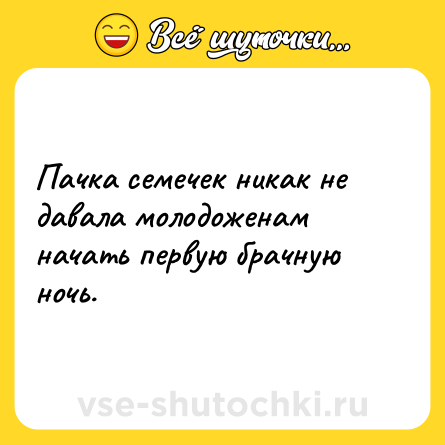 Шутка: Пачка семечек никак не давала молодоженам начать первую брачную ночь.